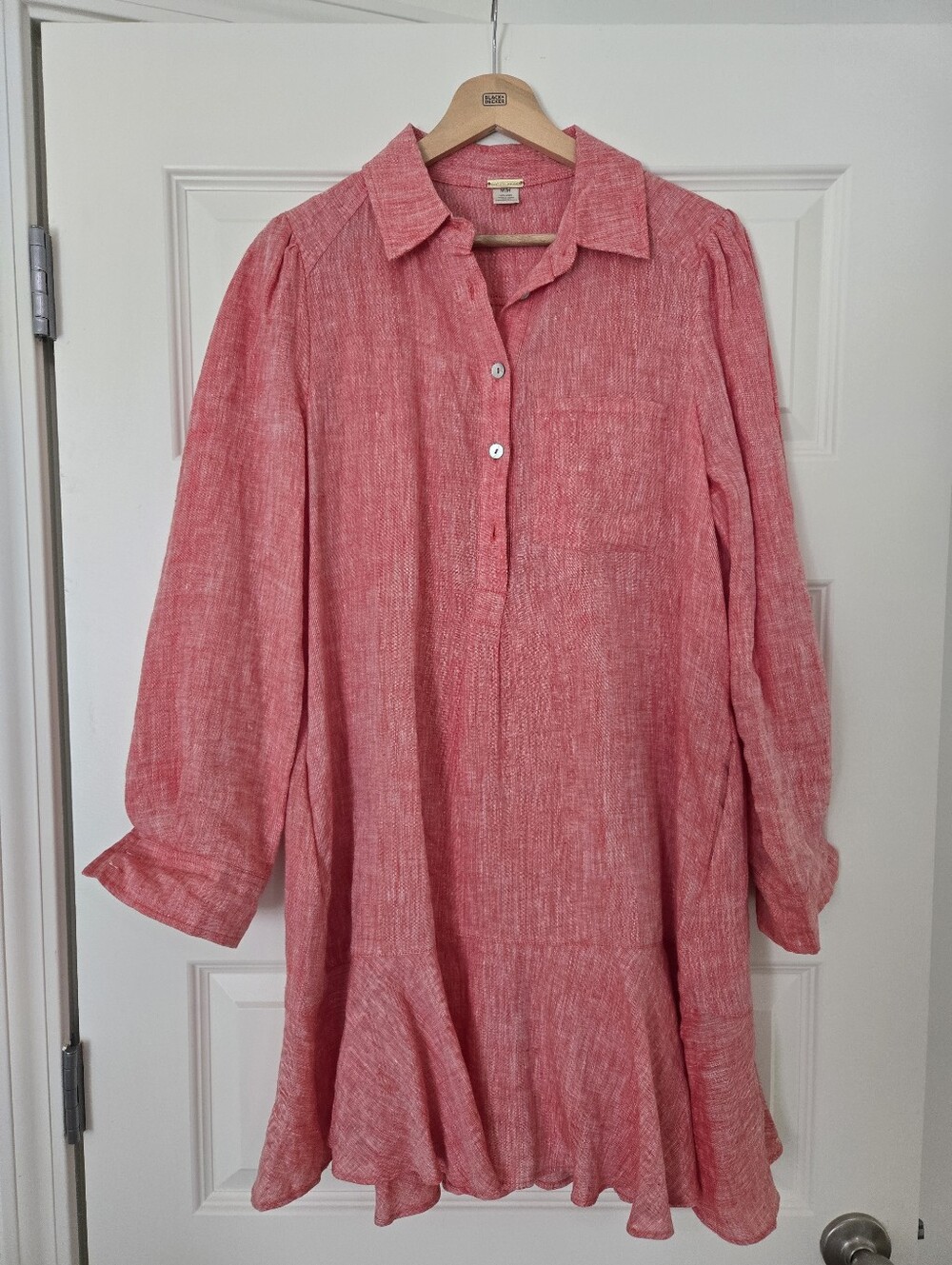 Women's Coral Pink Shirt Dress - Lightweight Long Sleeve